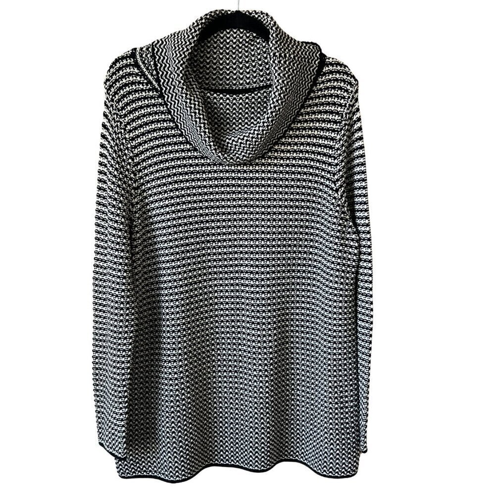 Talbots Women's Cowl Neck Long Sleeve Sweater, Black/White, 1X